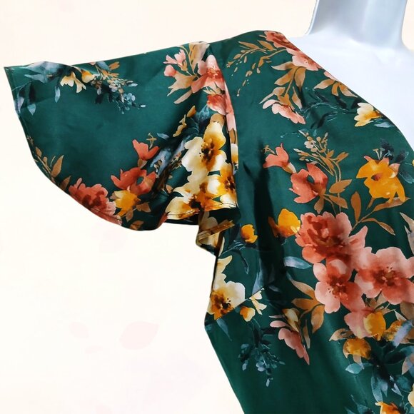 Nicole Miller New York Women's Satin/Silk Floral Print Ruffle Midi Dress Size 14 - Picture 5 of 14